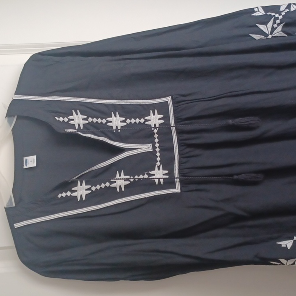 Old Navy Navy Blue Embroidered Peasant Dress
